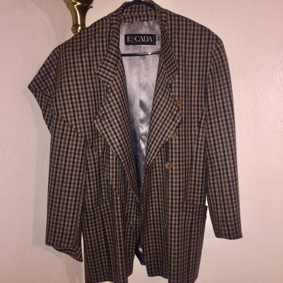Escada by Margaretha Ley New Wool Plaid Coat Sz 42 - Picture 4 of 8